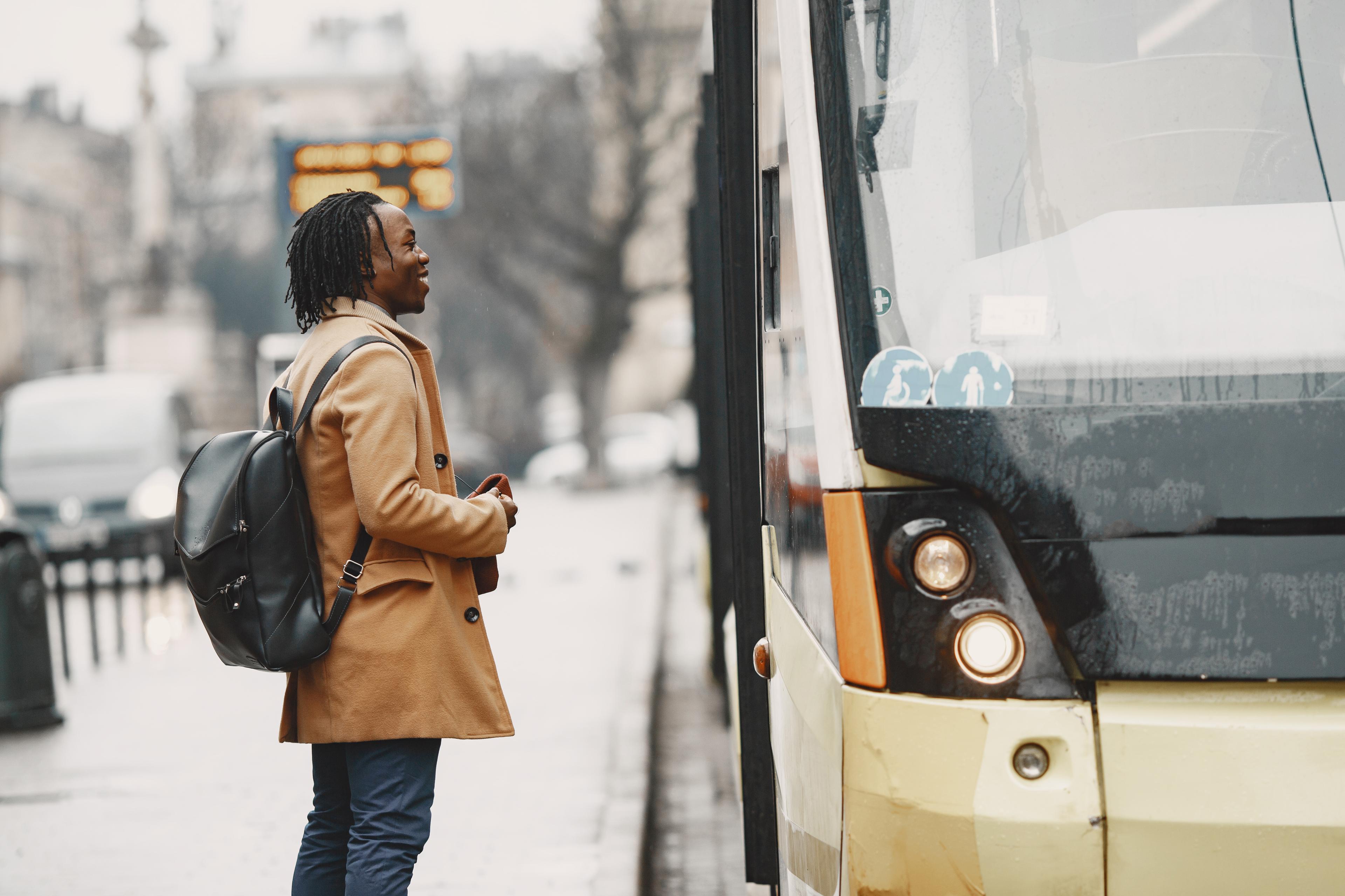 Passenger boarding an intercity bus
