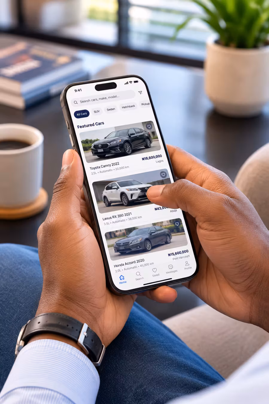Customer browsing featured cars on the Npod app